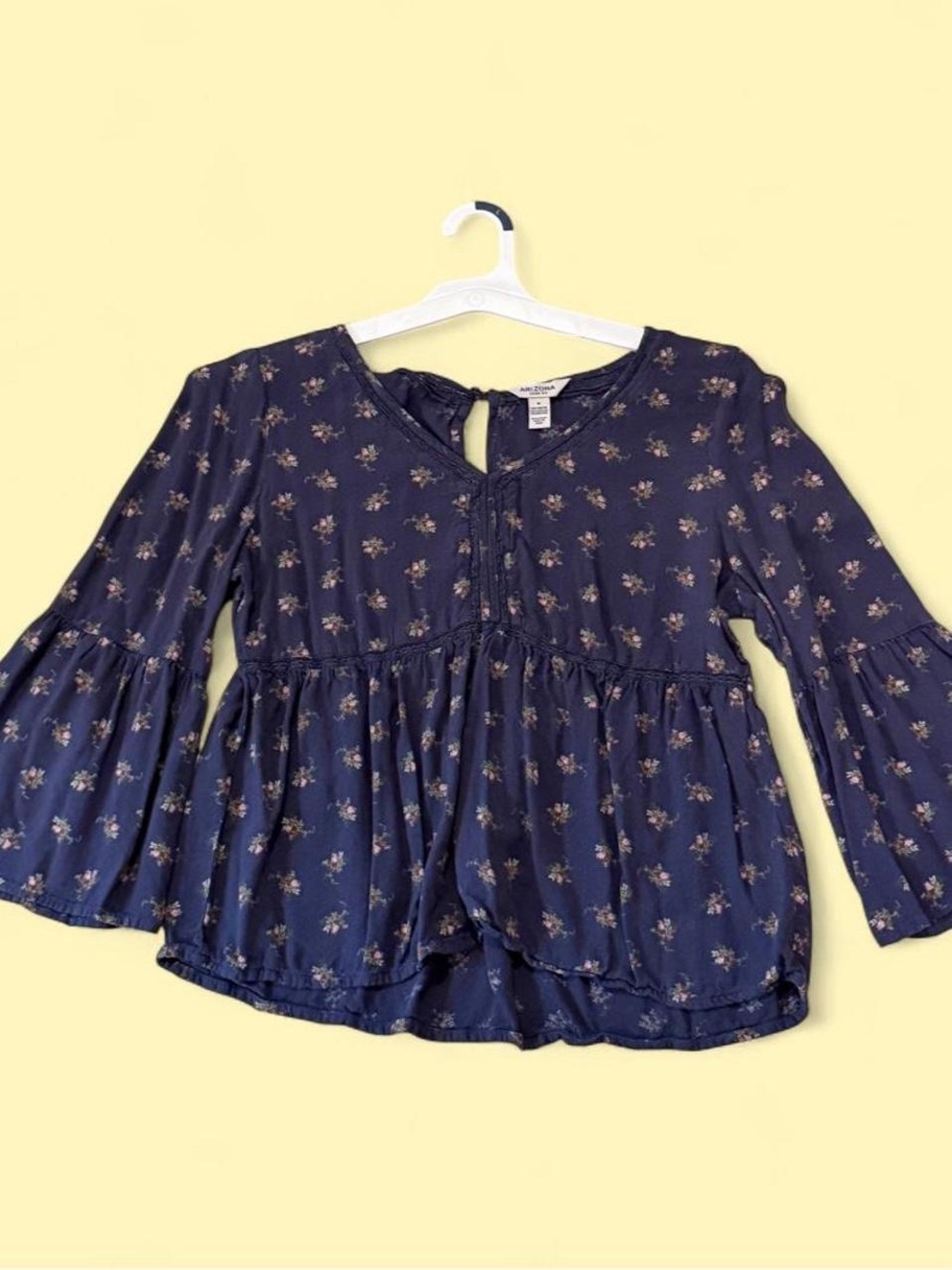 Arizona Jean Company Navy Floral Peasant Top with Bell Sleeves